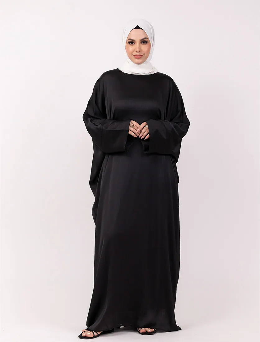 Black Chiffon Satin Batwing 
